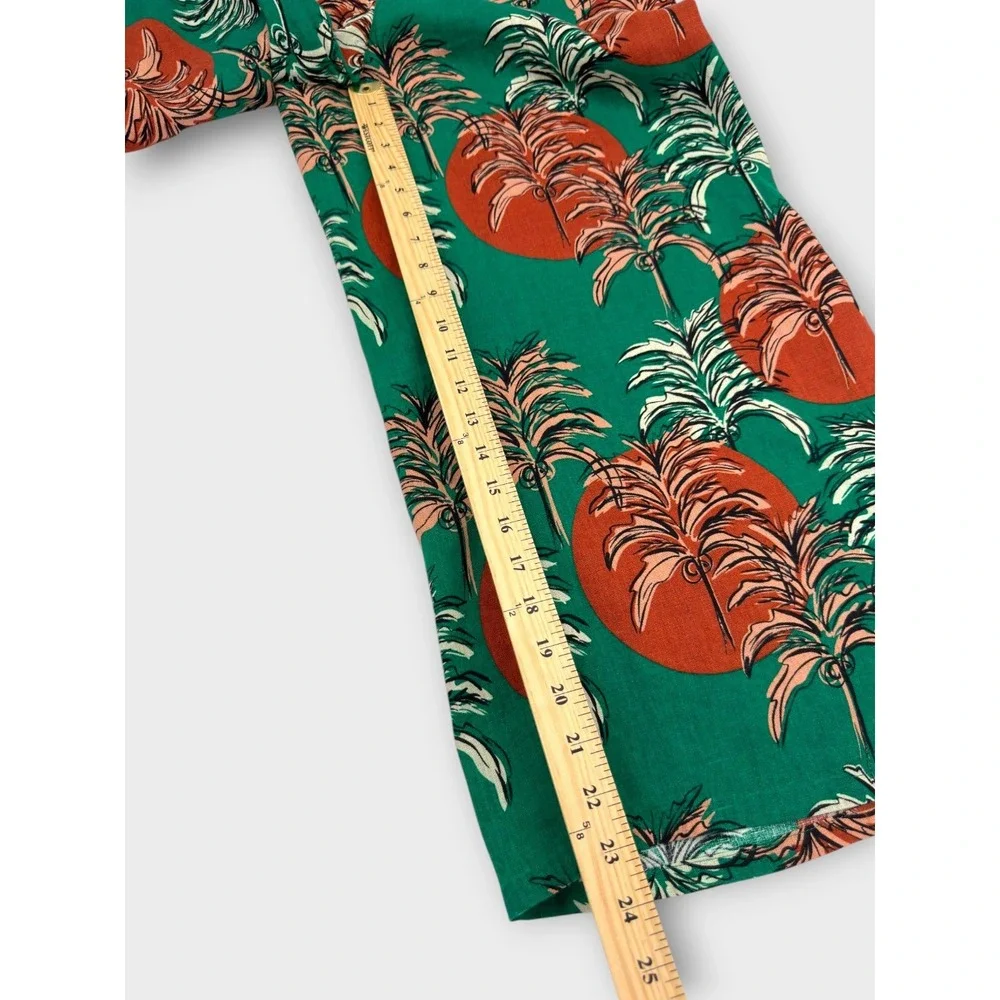 Nicole Miller Linen Pants Tropical Print Wide Leg Belted Large Resort Vacation - Picture 7 of 13